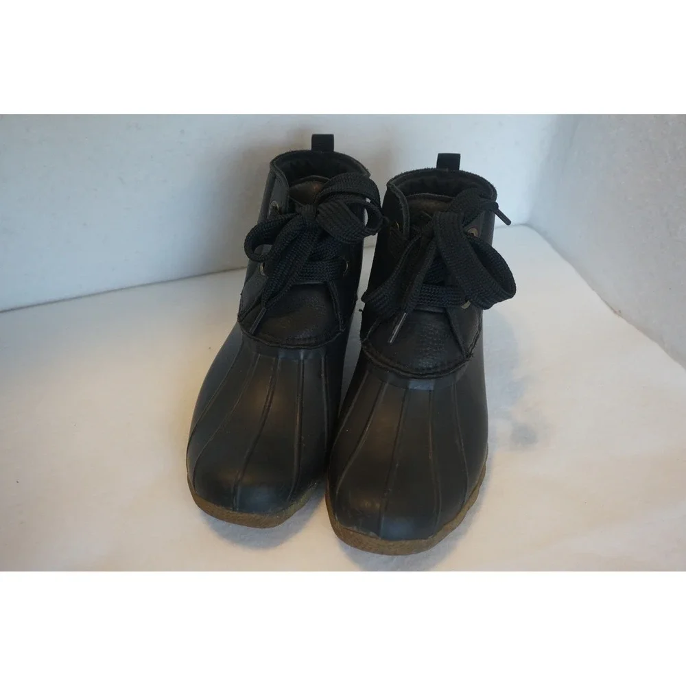 Sperry Saltwater Black Leather Rubber Ankle Duck Boots STS84826 Womens 8